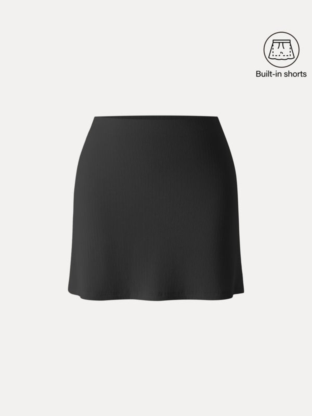 OGL Black Stretch Cotton Pointelle A-line Mini Skirt with Built-in Shorts